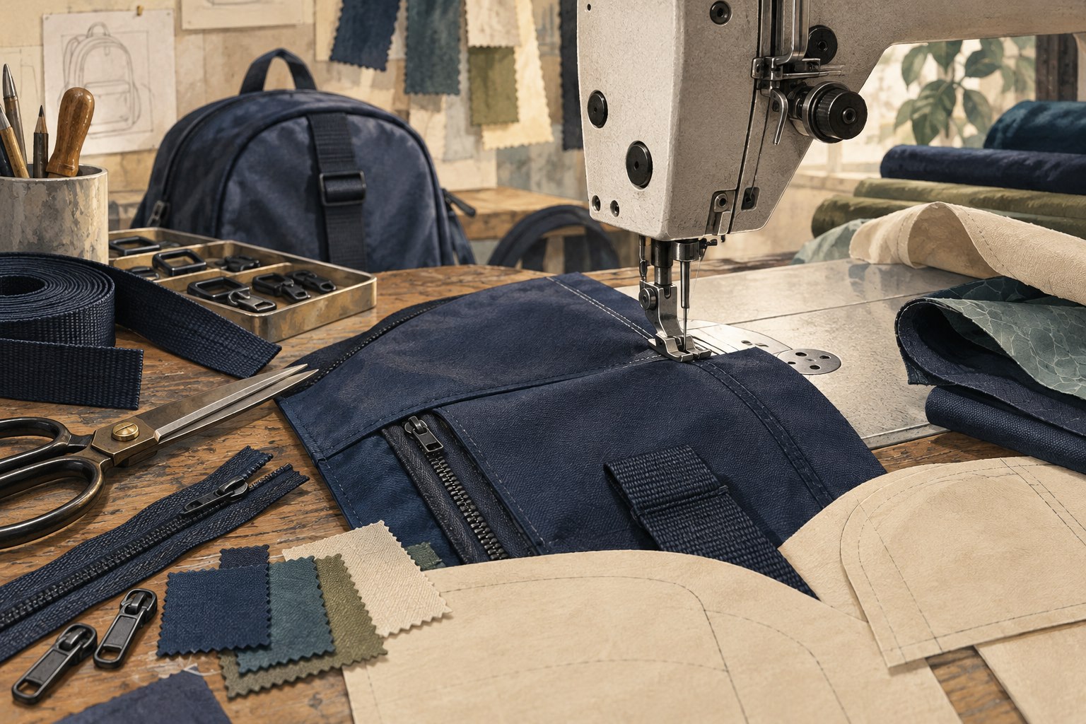 AI-generated illustration of bag materials and sewing